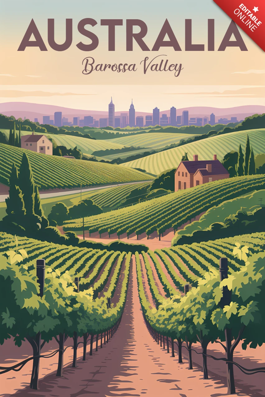 Vintage Australia Design Template for Travel Posters Featuring Barossa Valley Vineyards