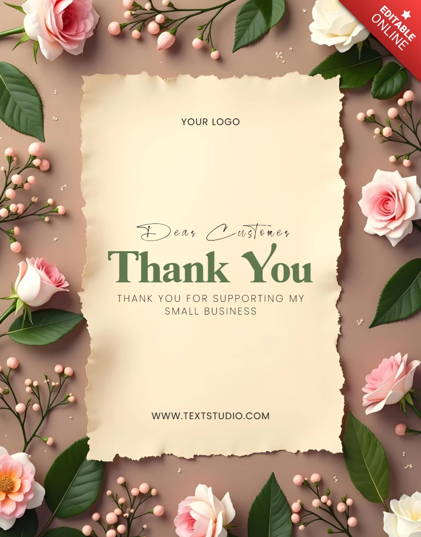 Vintage Parchment Floral Frame Thank You Card Template