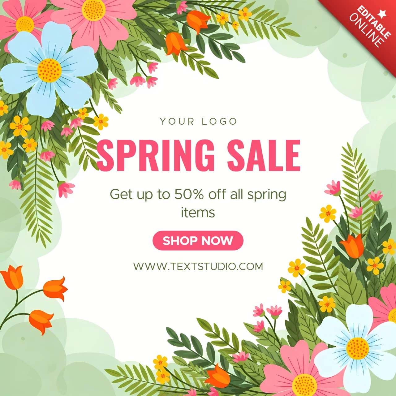 Modèle de design floral pour flyers promotionnels de vente de printemps