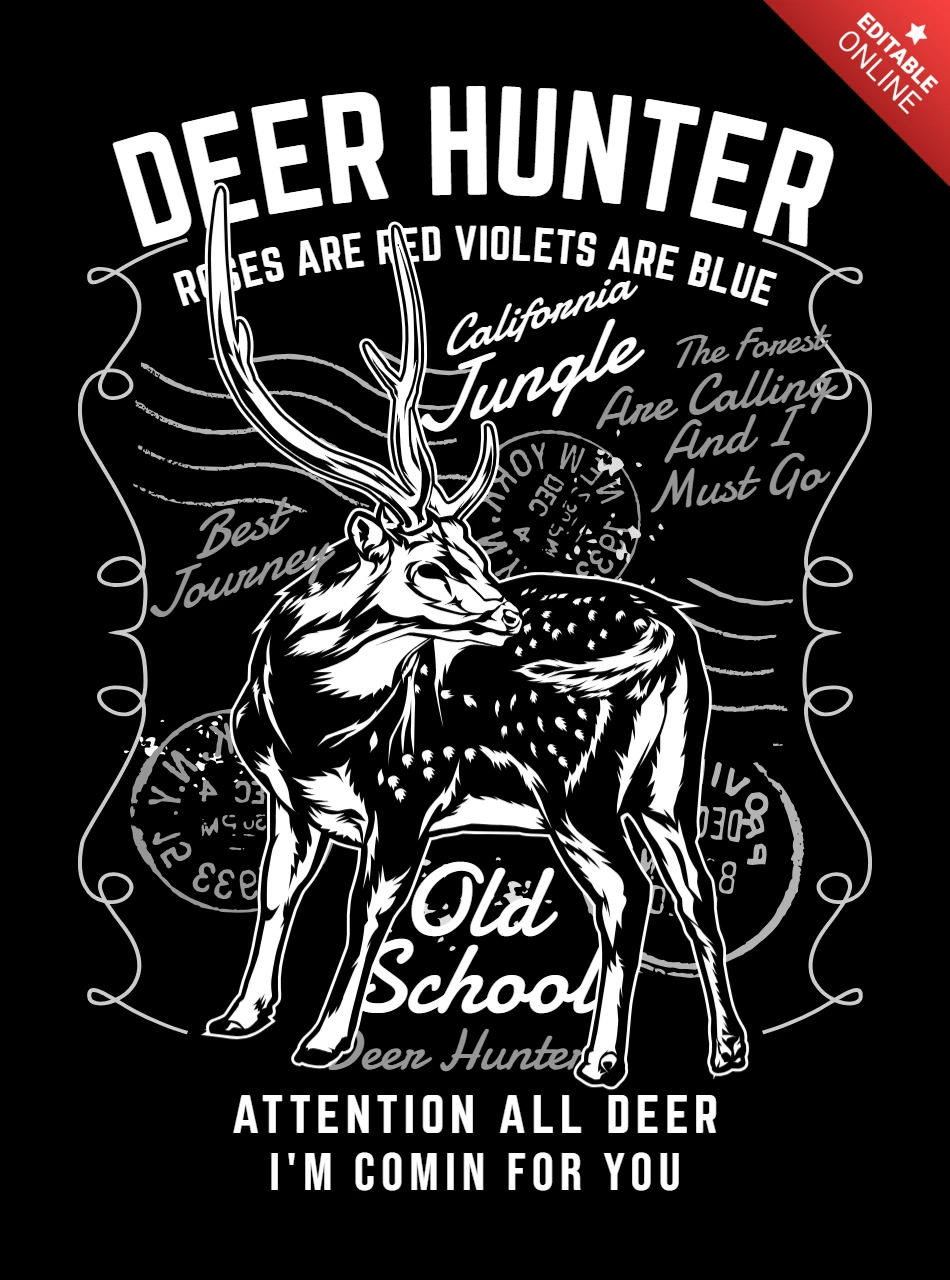 Modèle de t-shirt vintage chasseur de cerfs