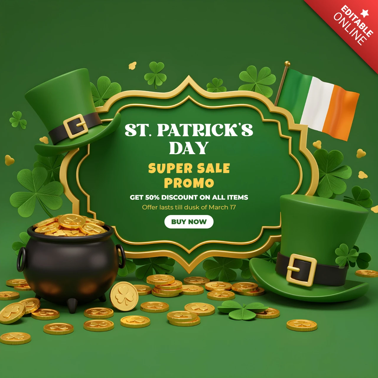 St. patrick's day Verkauf Vorlage Design - 50% Rabatt Promo