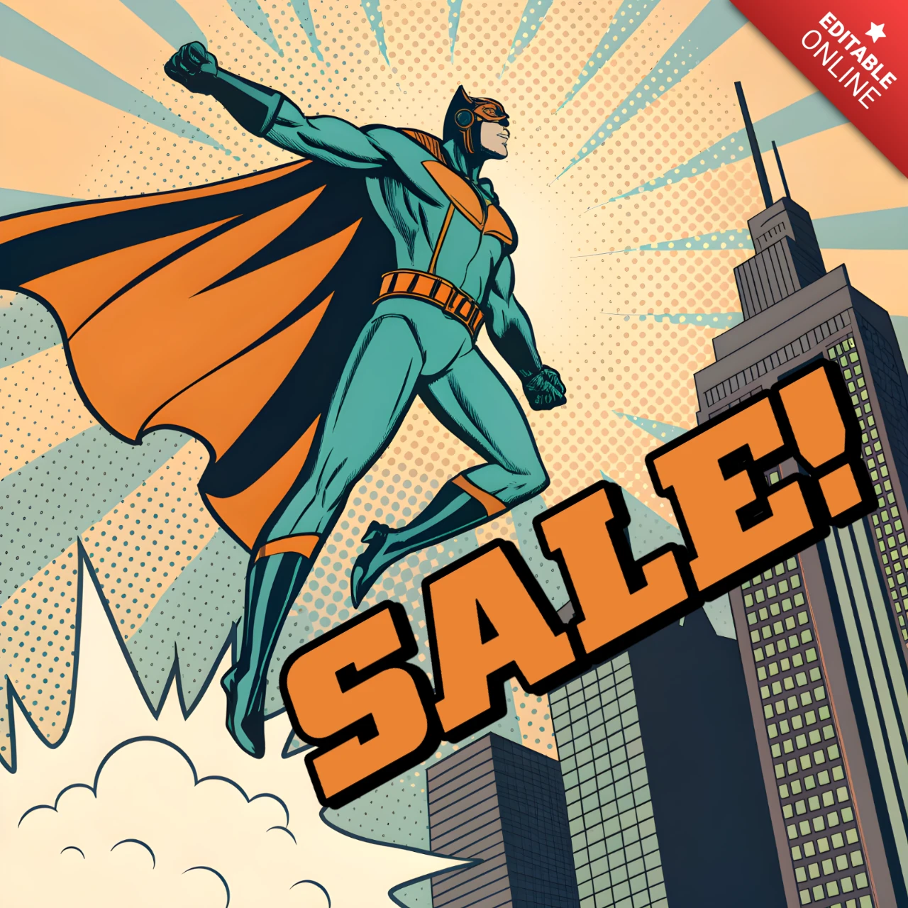 Comic Style Superhero Sale Design Template for Promotional Posters