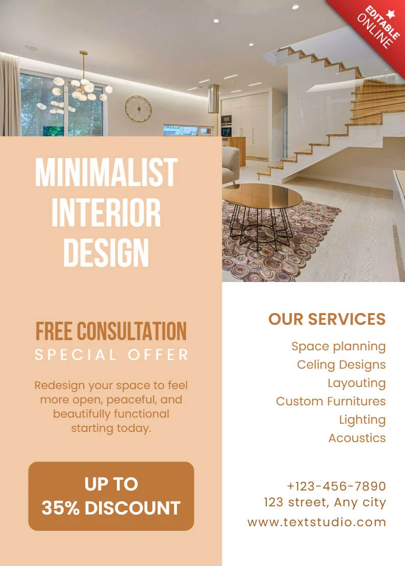 Plantilla de diseño interior minimalista para folleto promocional con diseño elegante