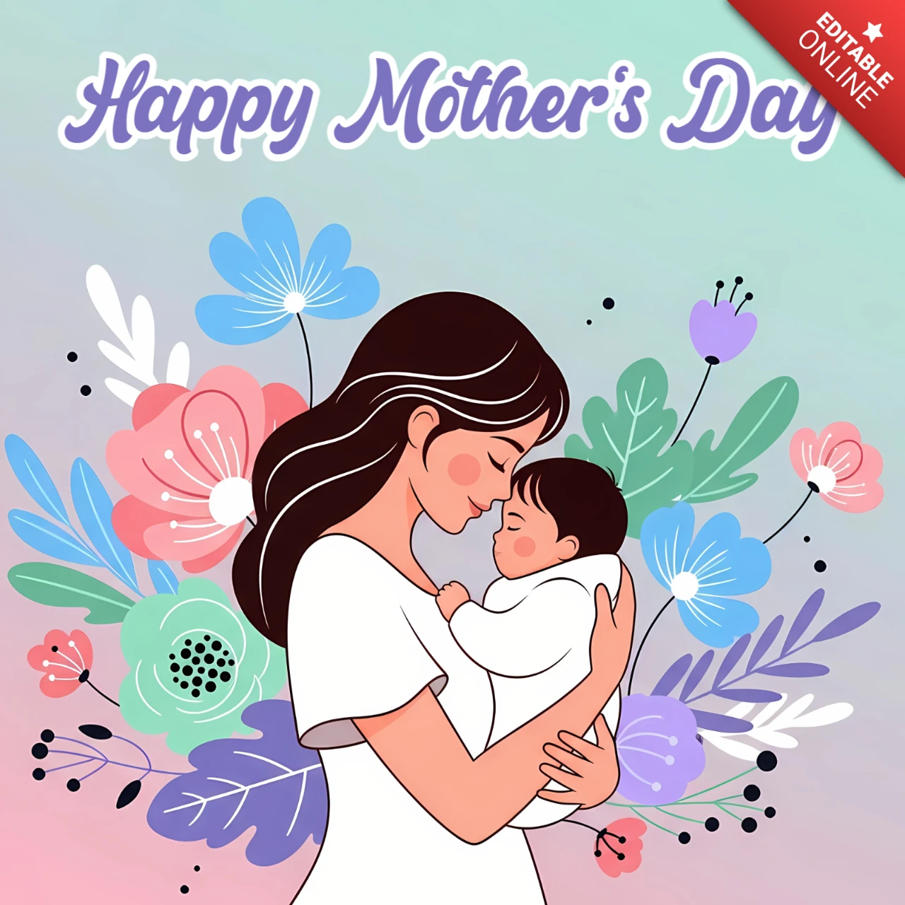Cute Mother and Baby Mother’s Day Greeting Card Design Template
