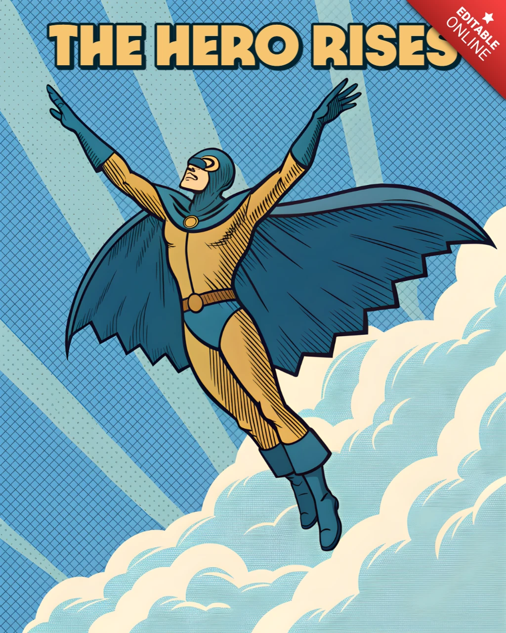 Plantilla de diseño de superhéroe al estilo de cómic vintage para carteles