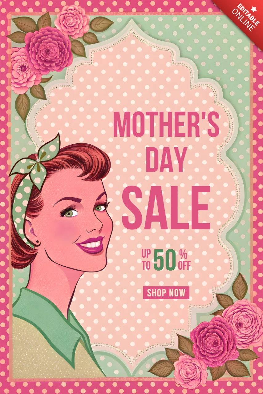 Retro Floral Design Template for Mother's Day Sale – Editable Promotional Graphic