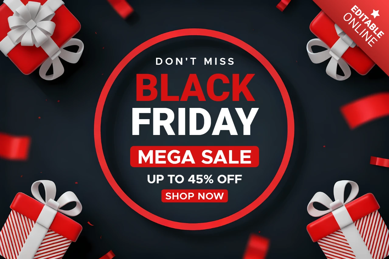 Plantilla de diseño de venta de Black Friday con cajas de regalo para volantes promocionales