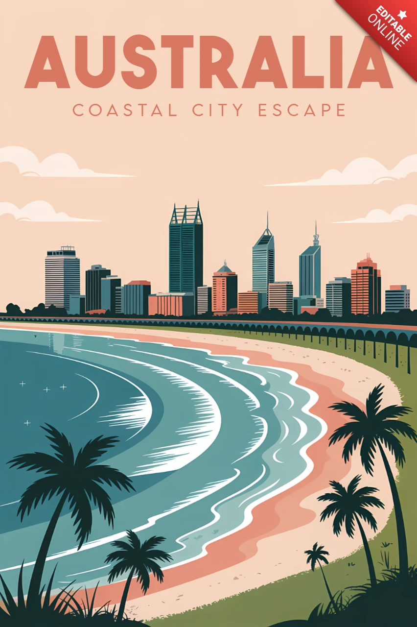 Design de plage de Bondi pour des affiches de voyage mettant en vedette la ligne d'horizon de l'Australie.