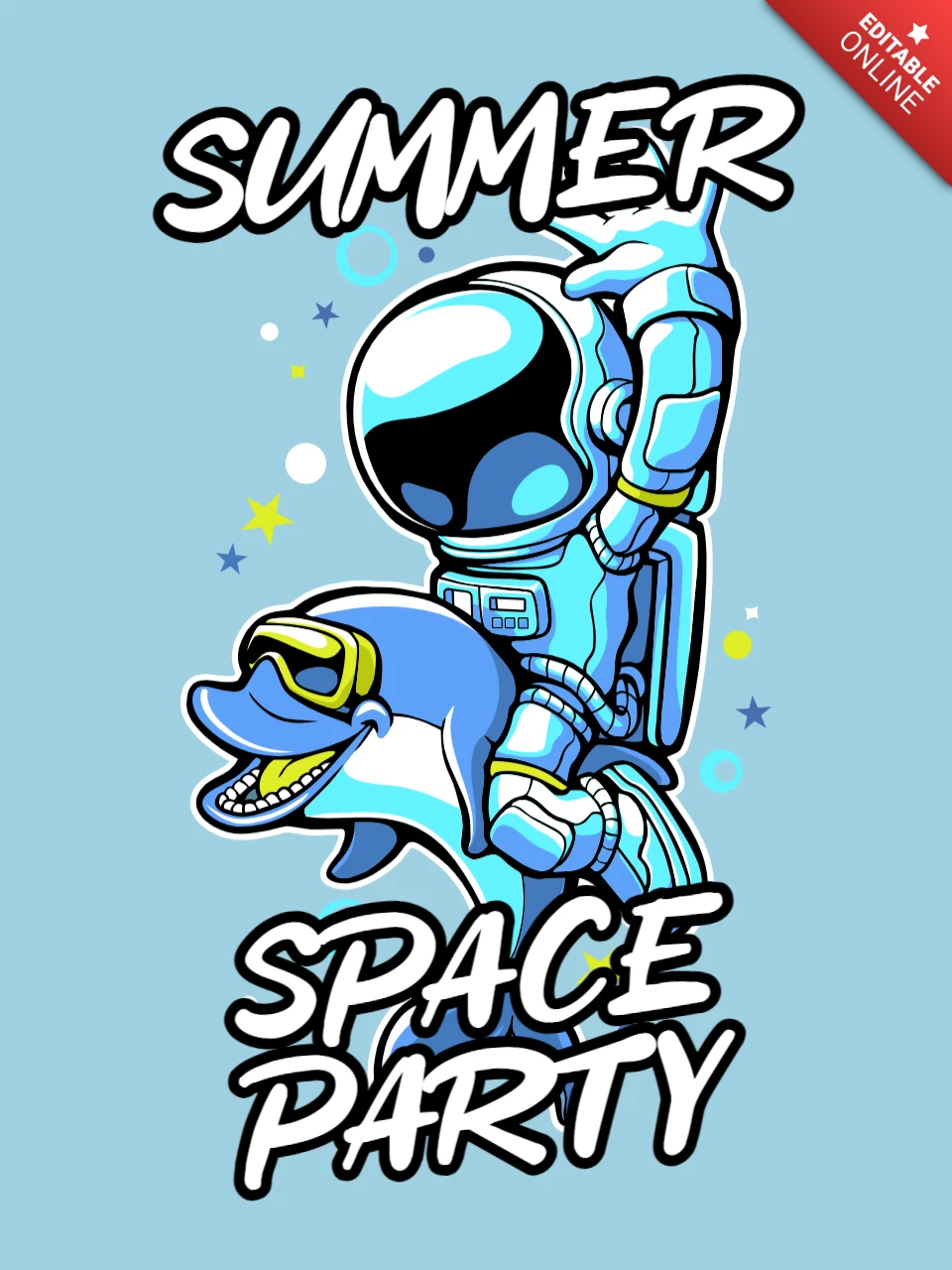 La fête de l'espace en été avec un astronaute et un dauphin modèle de t-shirt