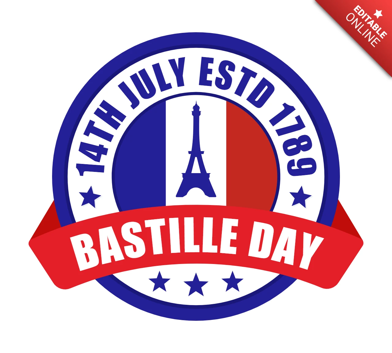 Happy Bastille Day Badge Logo Design Template