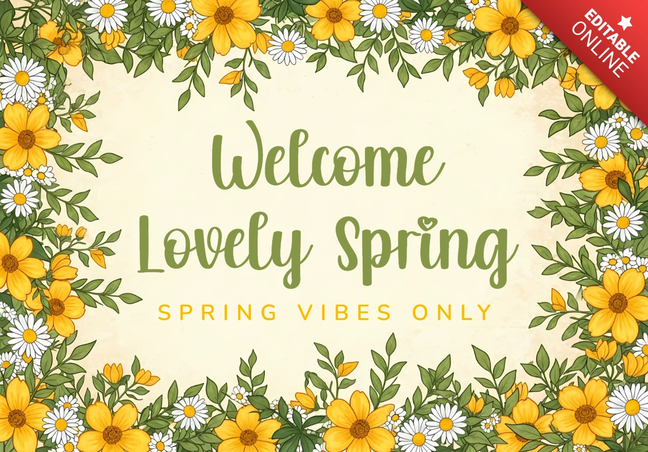 Spring Floral Design Template for Greeting Cards with Yellow Flowers