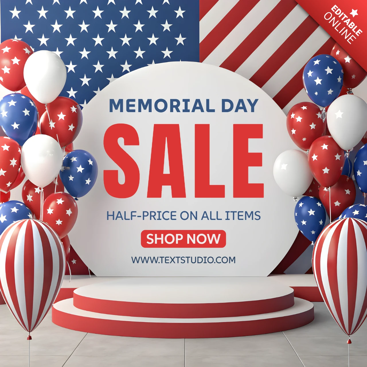 Patriotic Memorial Day Sale Template Design with Bold Graphics and Festive Elements