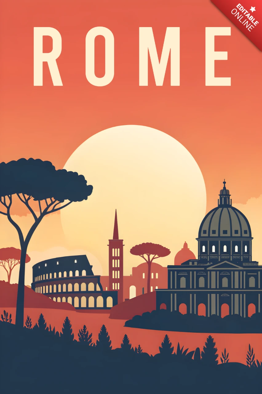 Retro-Rom-Stadtlandschaft-Designvorlage für Reiseposter