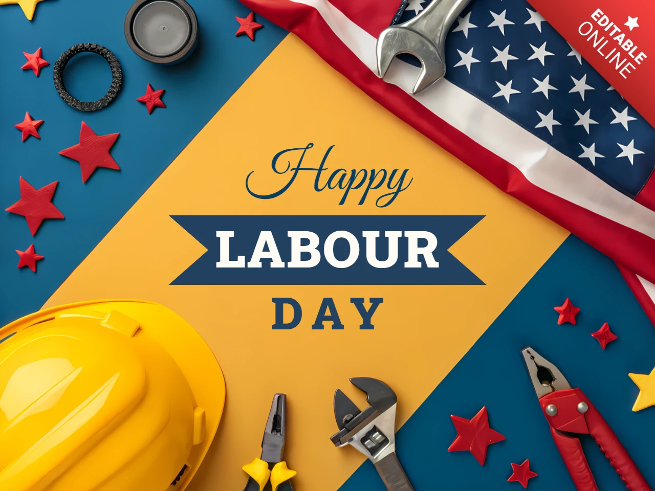 Happy Labour Day Design Template with Tools and Patriotic Elements