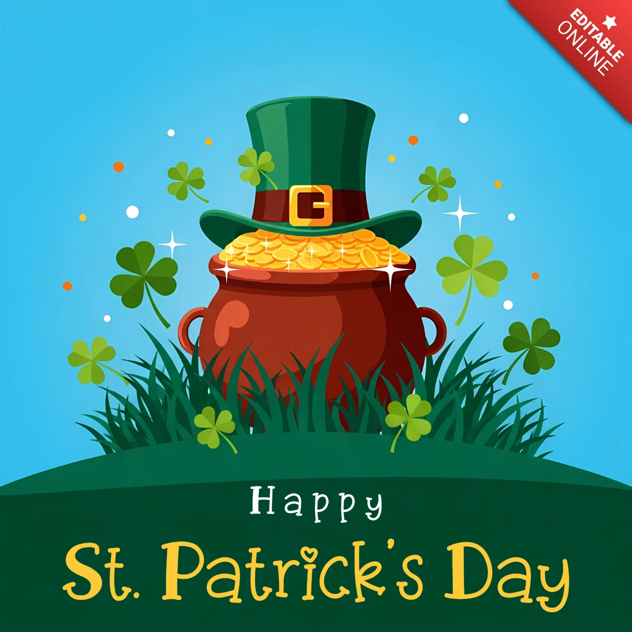 St. Patrick's Day Topf mit Gold Designvorlage für festliche Grußkarten