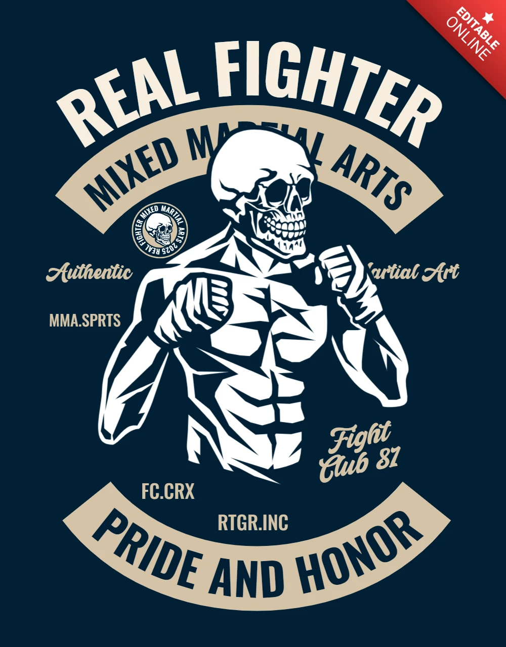 Real Fighter Skeleton Vintage T-shirt Design Template