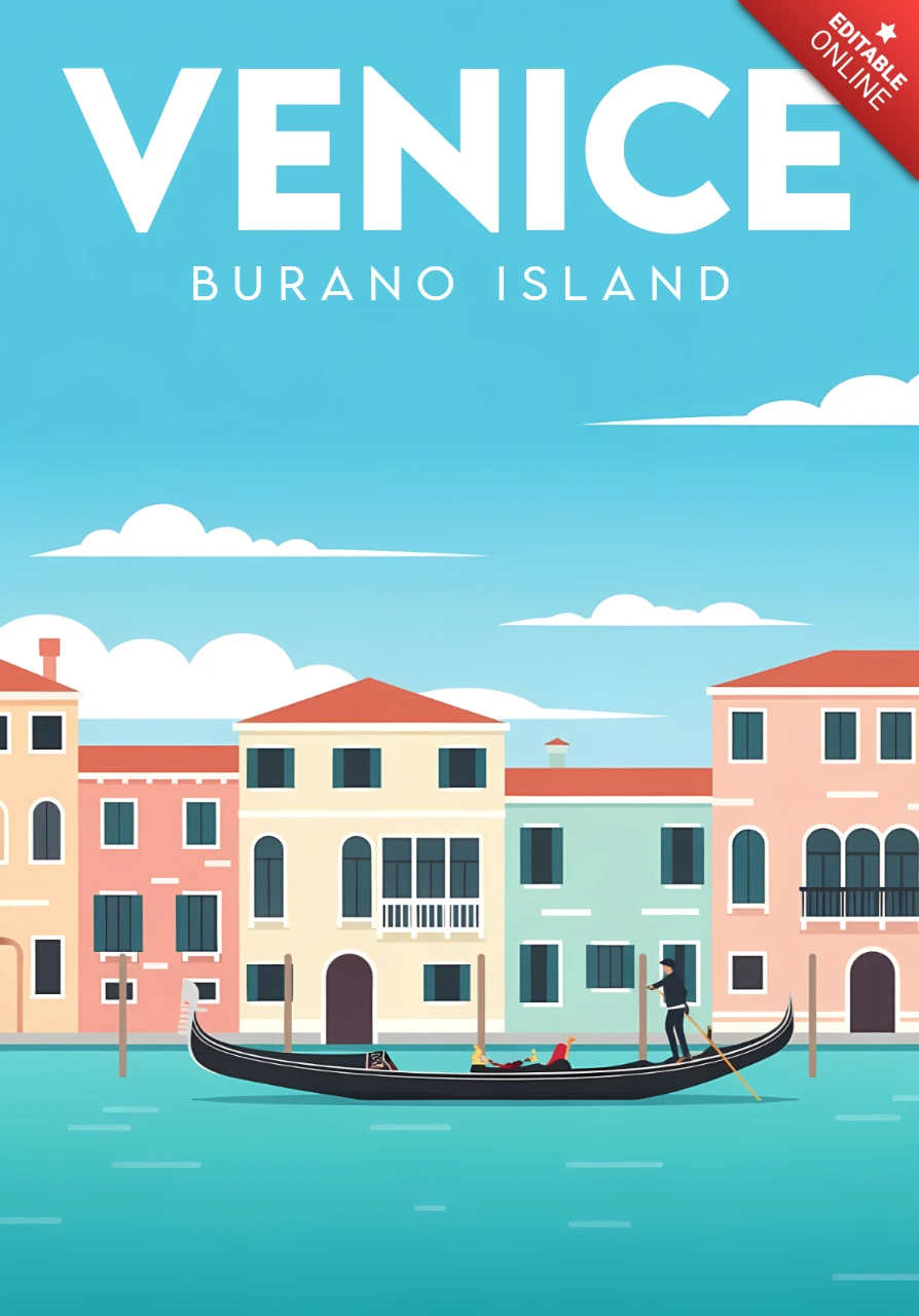 Venedig Burano Insel Illustrationsdesign Vorlage für Reiseposter