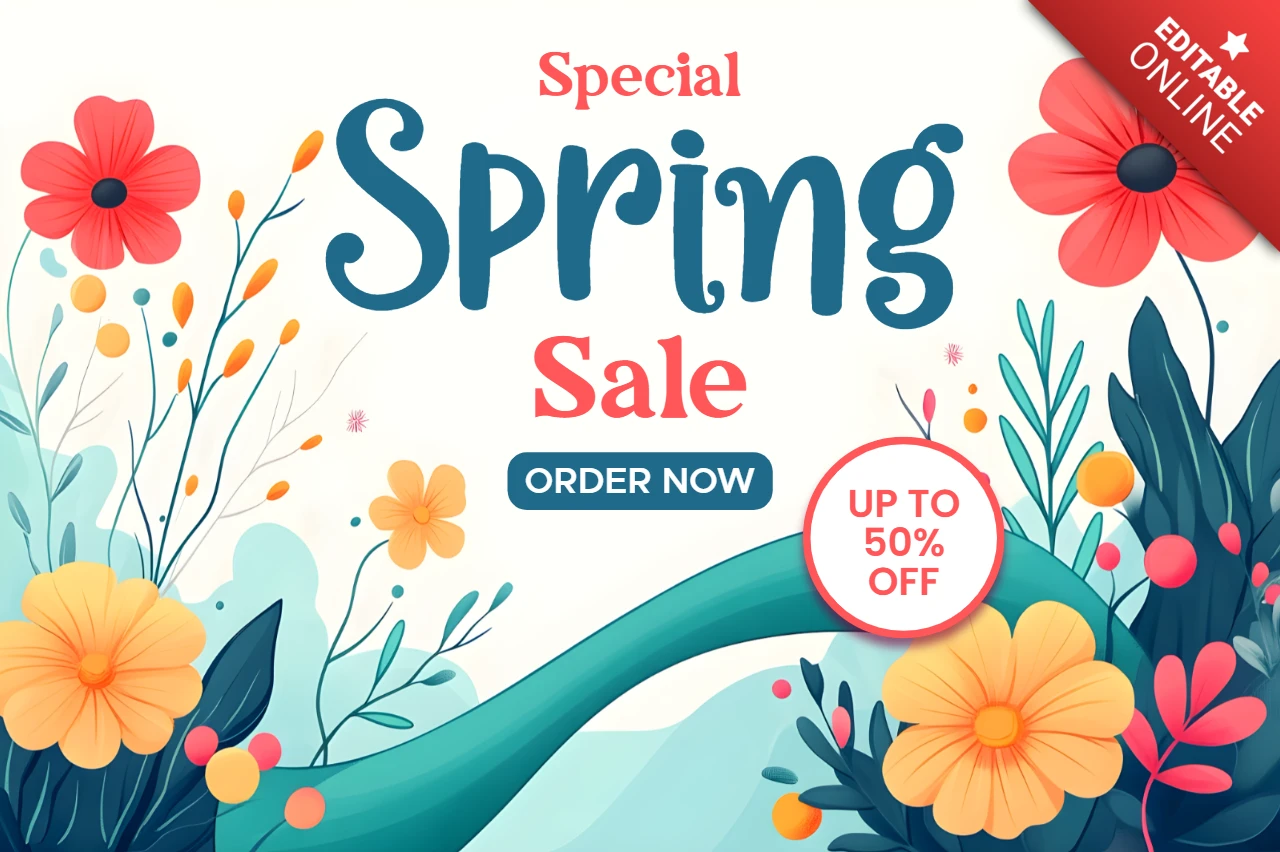 Modèle de conception de vente de printemps avec des illustrations florales et des couleurs vives
