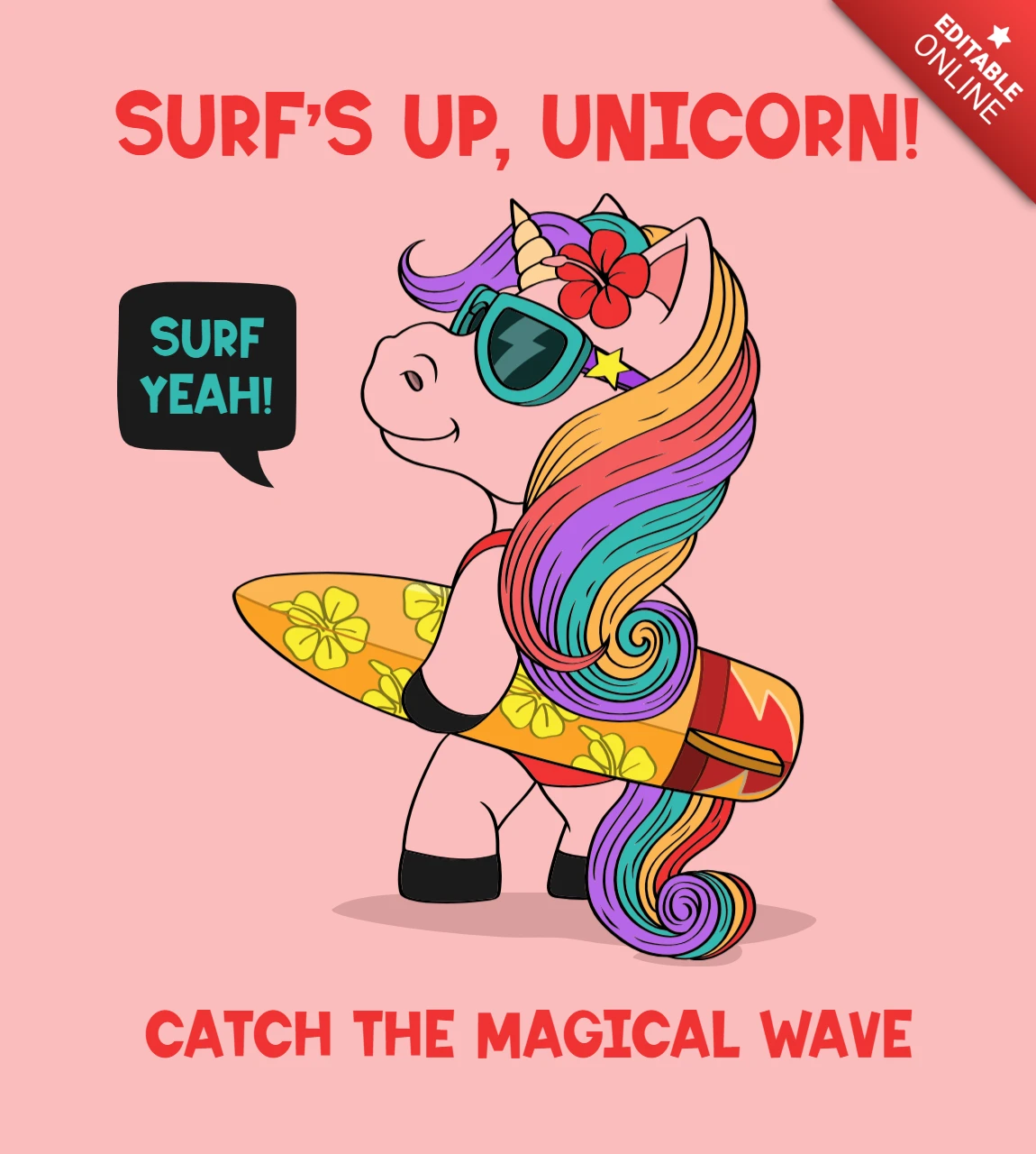 Surf's Up Unicorn Design Template: Catch the Magical Wave