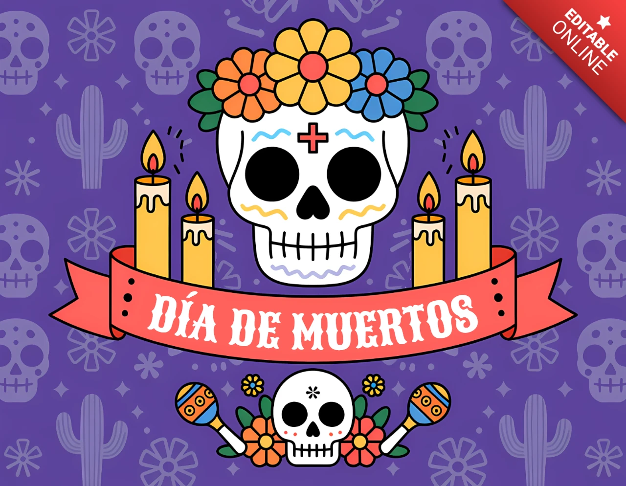 Design del teschio colorato del Día de Muertos per merce festiva
