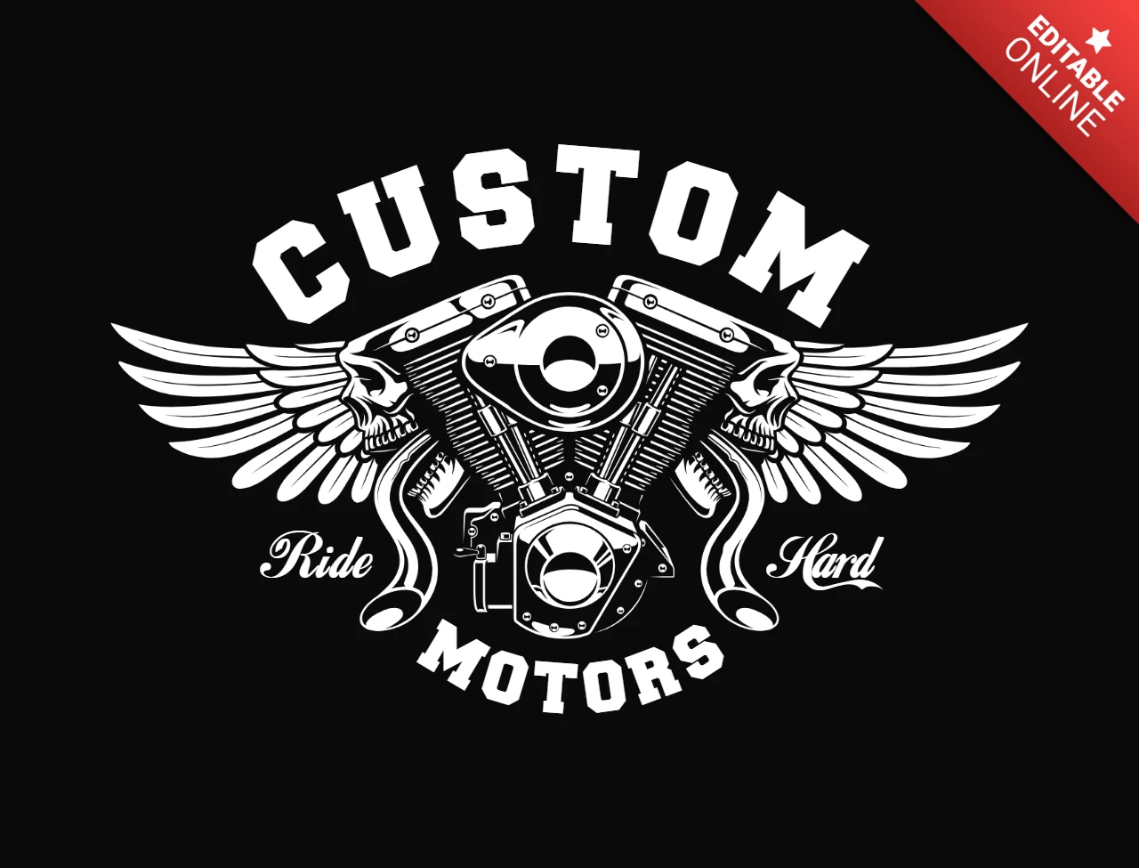 Vintage motor van motorfiets met vleugels t-shirt ontwerpsjabloon