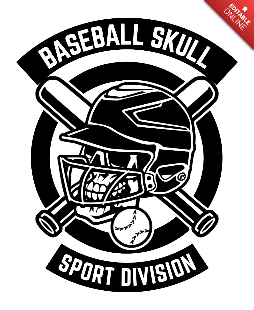 Modello di design per maglietta con teschio da baseball