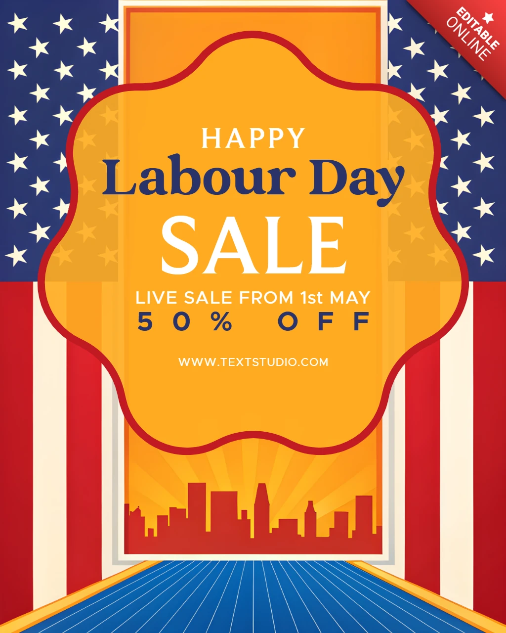 Patriotic Labour Day Sale Template Design - Editable Festive Promotion