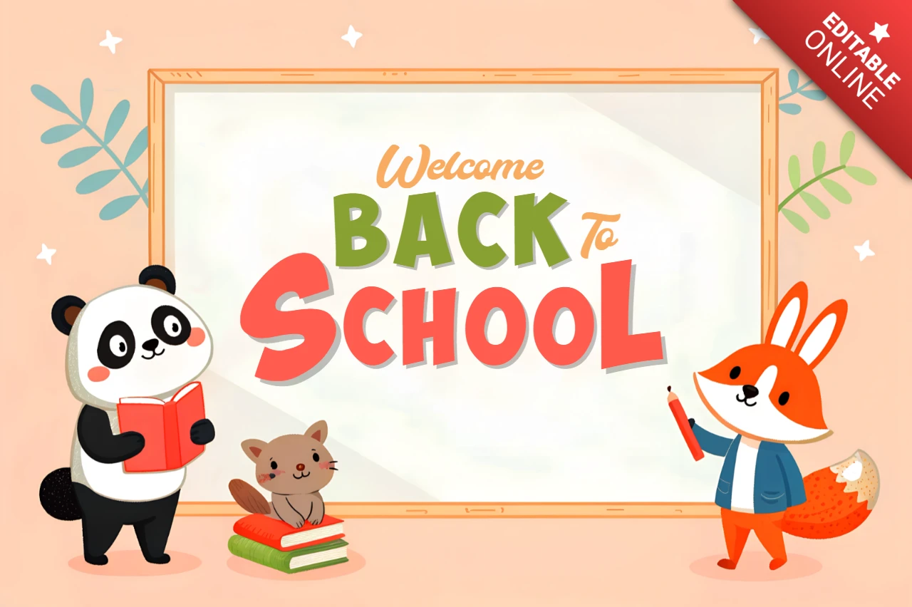 Zurück zur Schule Designvorlage mit niedlichen Tierillustrationen für Bildungsposter