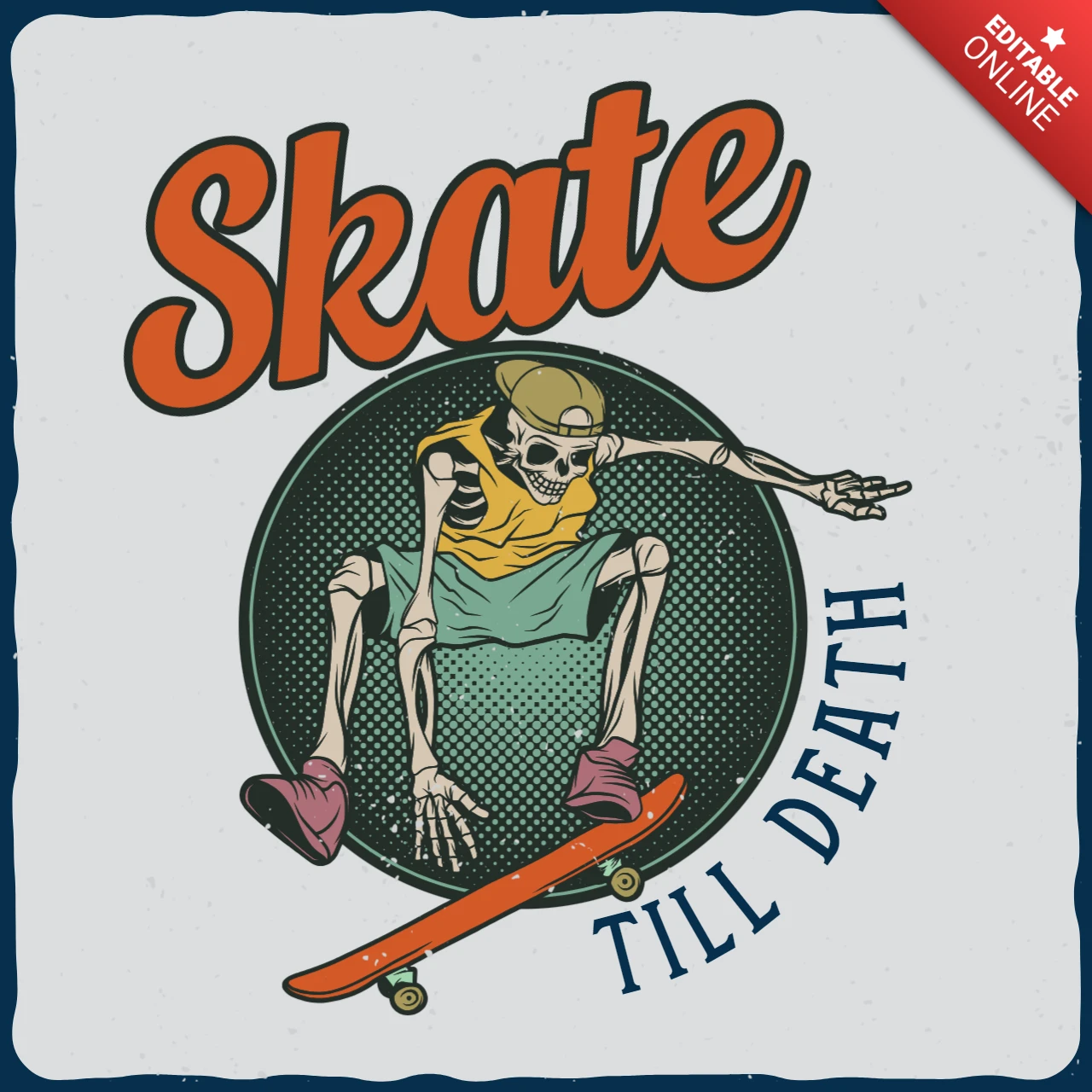 Scheletro skate till death modello di t-shirt vintage