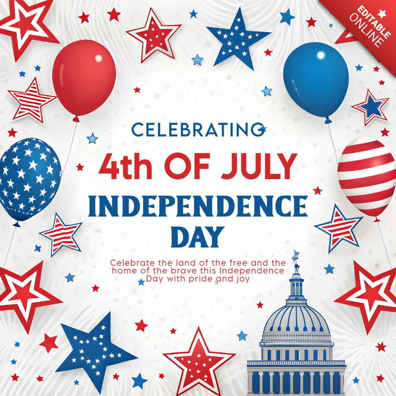 4th of July Independence Day Celebration Template with Balloons and Stars Design