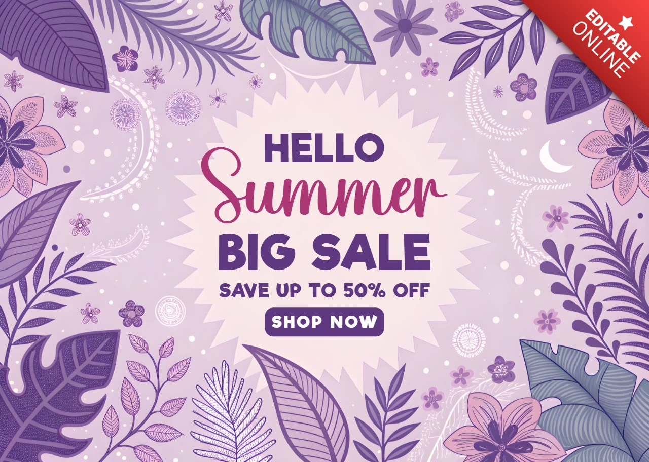 Summer Sale Design Template with Floral and Leaf Patterns