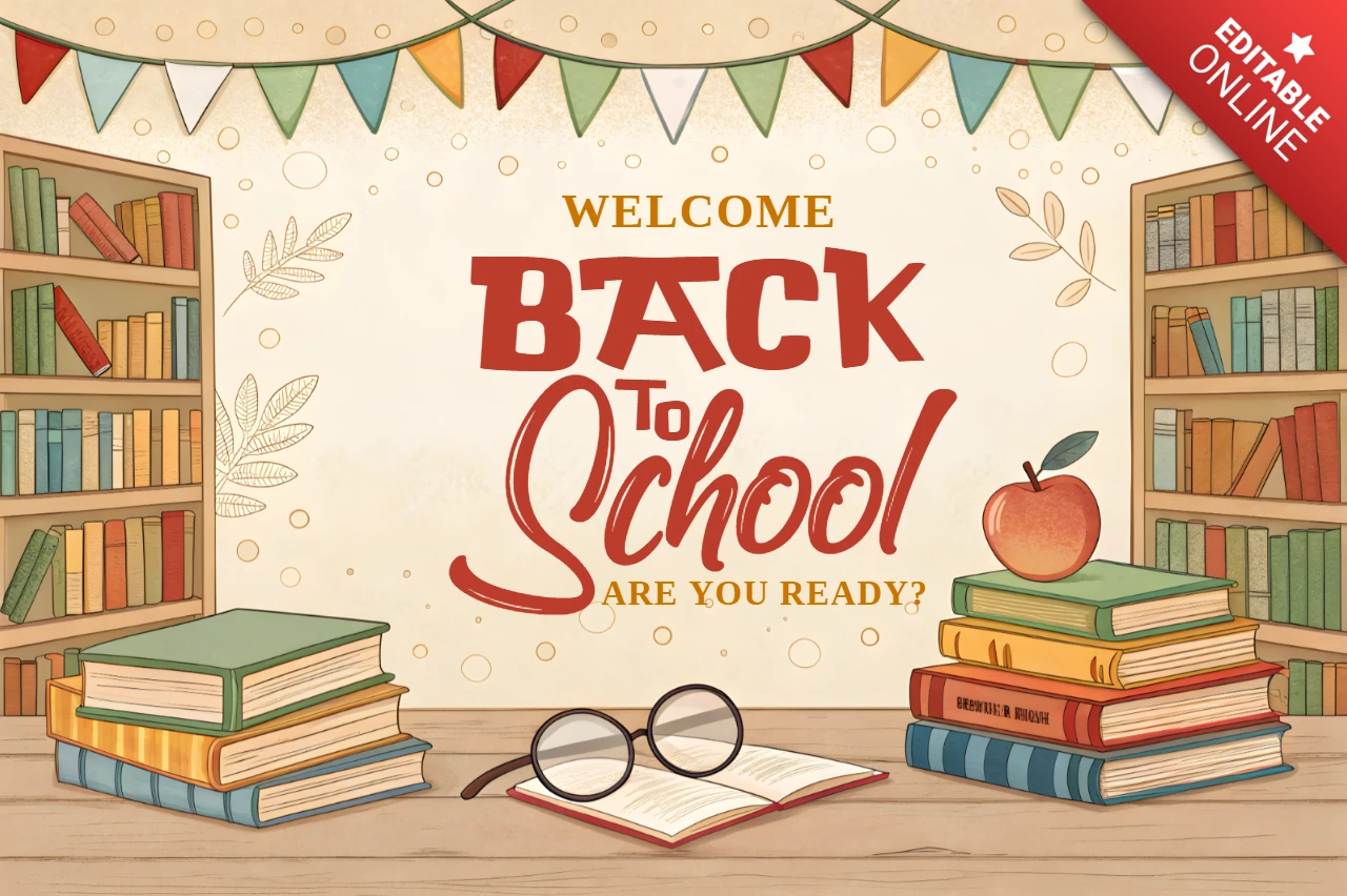 Back to School Design Template with Books and Apple for Classroom Decor