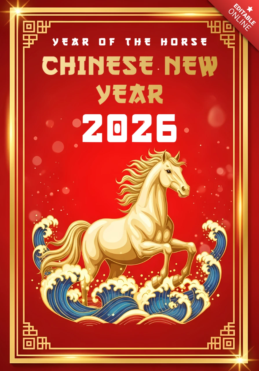 Chinese New Year Horse Design Template for Festive Greeting Cards