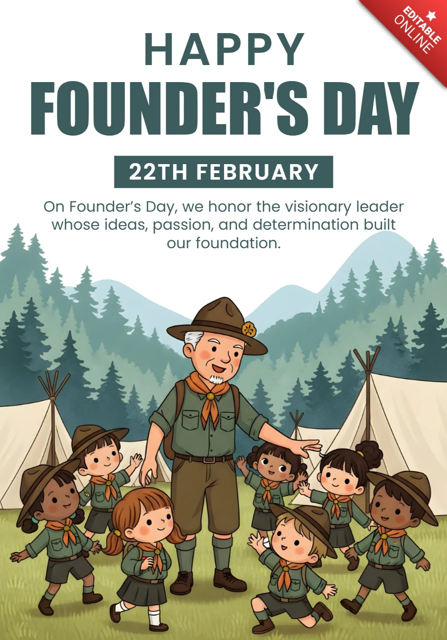 Happy Founder's Day Design Template with Scouts and Nature Theme for Event Posters