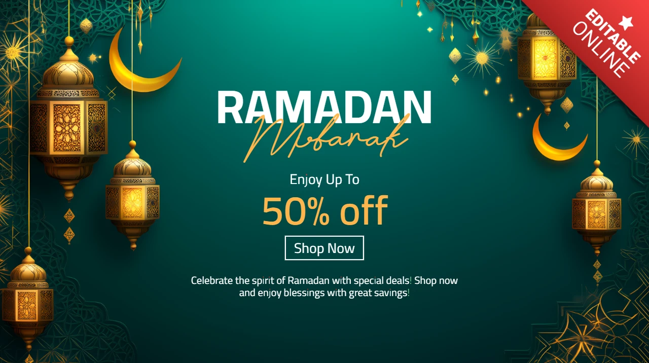 Modelo de design elegante de venda do Ramadã com lanternas e motivo de lua crescente