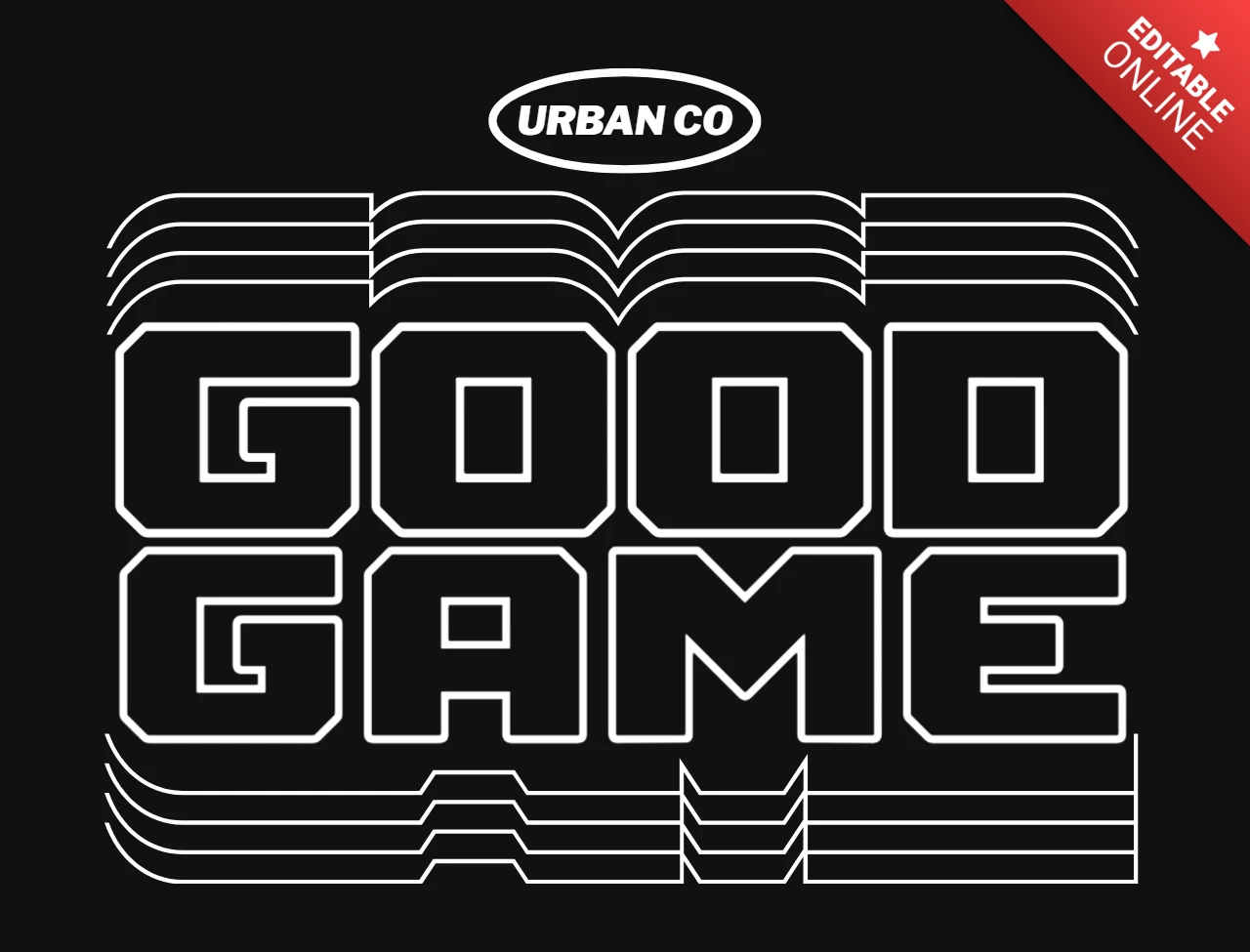 Urban co buon gioco tipografia audace con contorno bianco e design t-shirt con linee