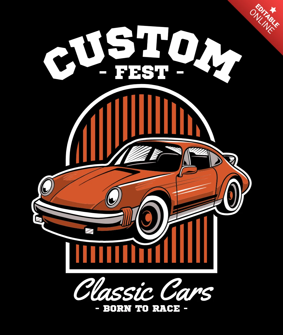 Template di design per merch di auto classiche da corsa personalizzate