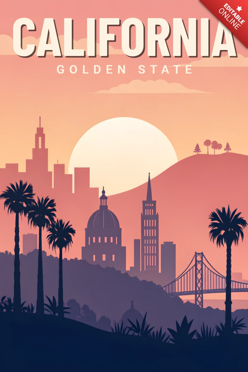 California Los Angeles Retro Design Template for Posters