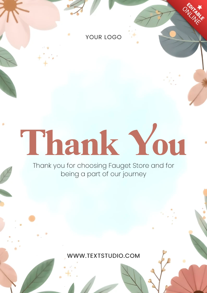 Chic Botanical Green Leaves Thank You Card Template