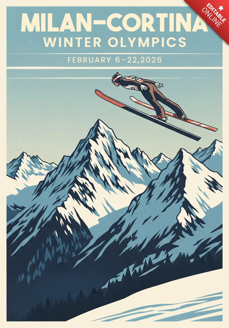 Milan-Cortina 2026 Poster Ski Jumping Elegance and Alpine Power in Olympic Scene
