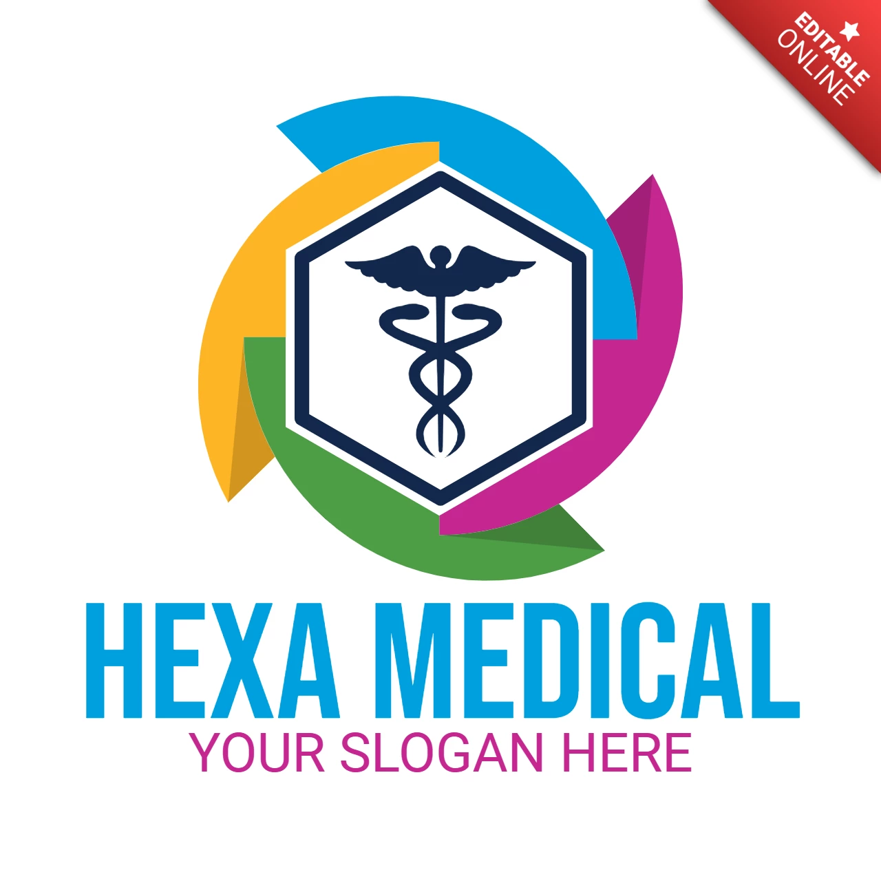 Hexa medical health caduceus logo design template