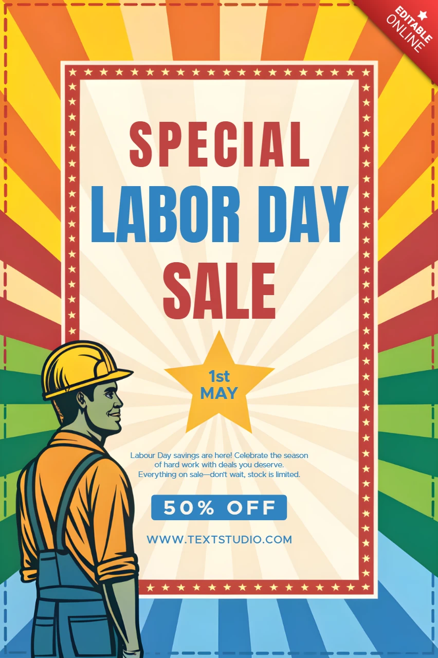 Modèle de design rétro pour les soldes de la fête du travail - fêtez avec 50% de réduction !