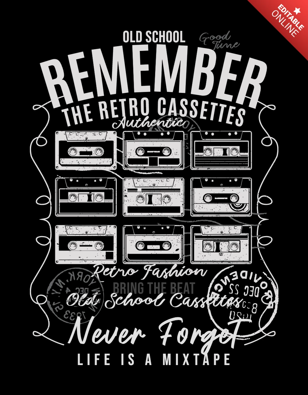 Retro Cassette Tapes T-Shirt Design Template