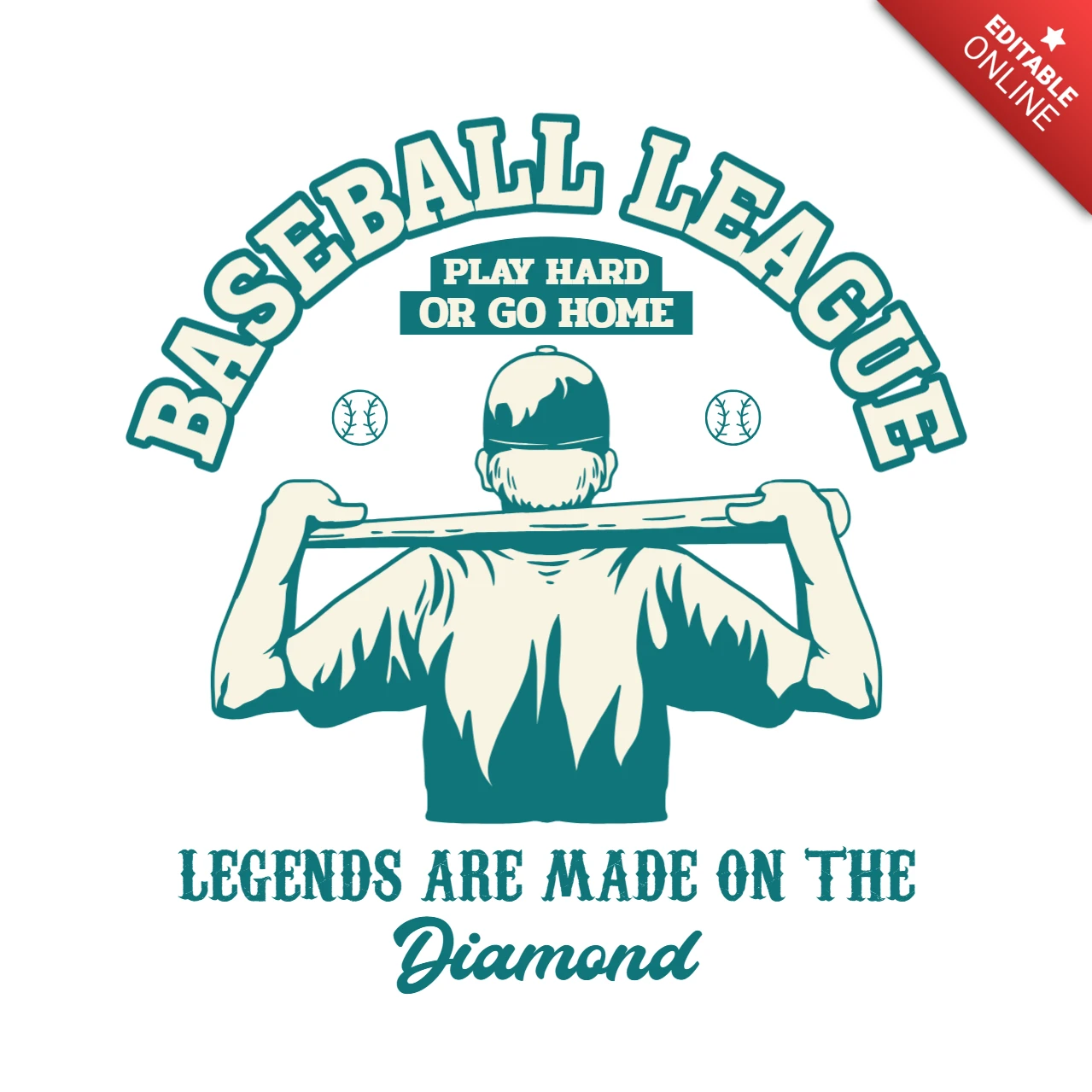 Baseball League Legends Play Hard or Go Home T-Shirt Design Template