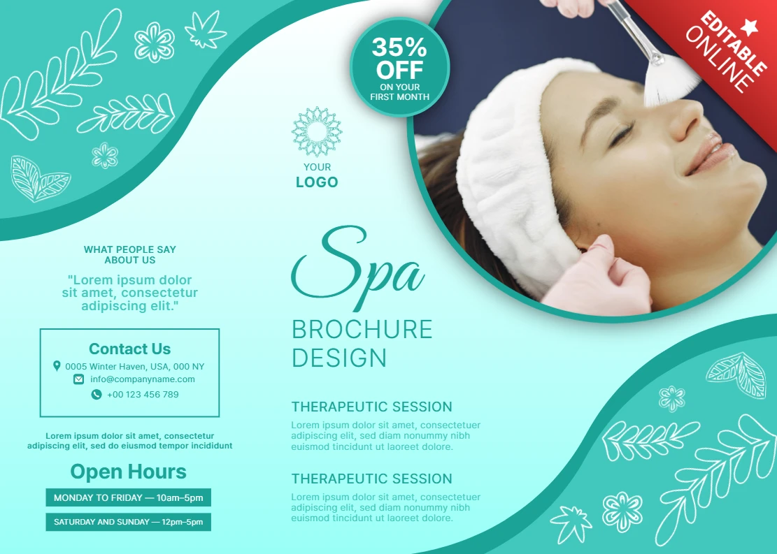 Modelo de brochura elegante para spa com design floral para promoção de bem-estar