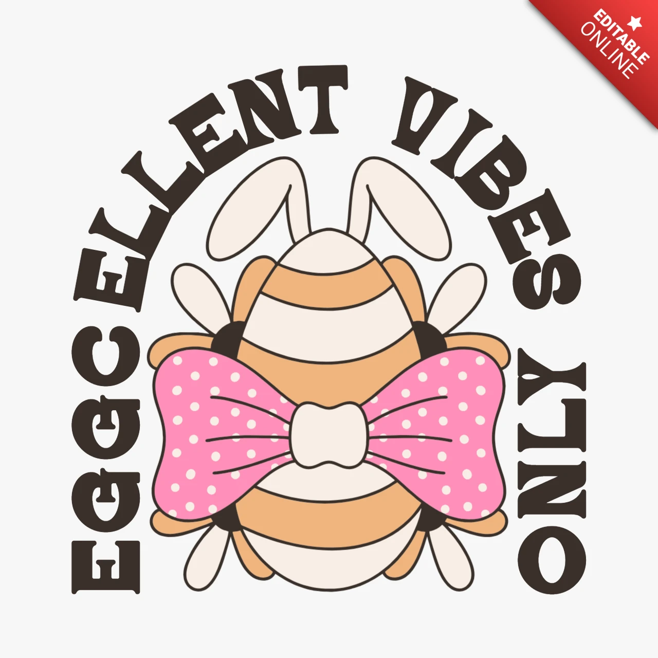 Vibes œuf-cellent uniquement, design de t-shirt avec un dessin animé d'abeille en nœud papillon et une citation joyeuse.