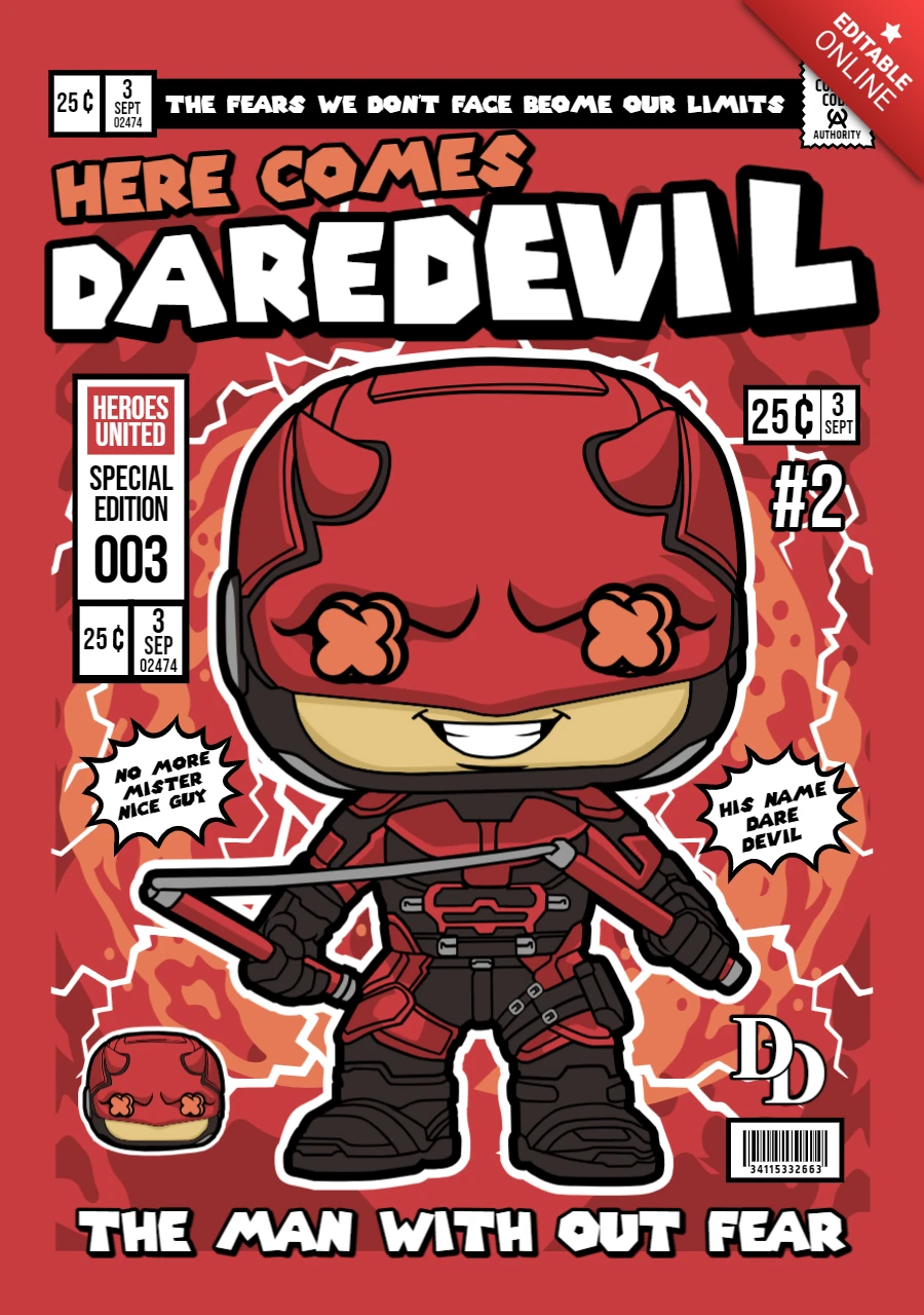 Daredevil personaje de dibujos animados plantilla de diseño de portada de revista