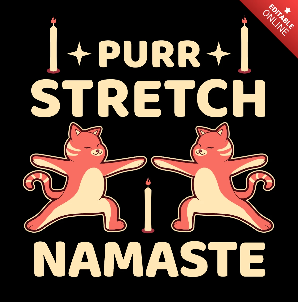 Purr Stretch Yogi Kitties in Warrior Pose for Yoga Studio %Merchandising Template