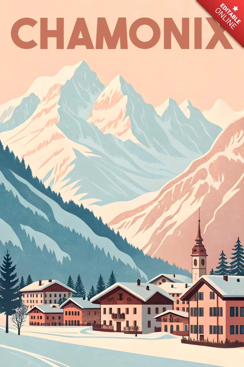 Chamonix Berglandschaft Designvorlage für Reiseposter