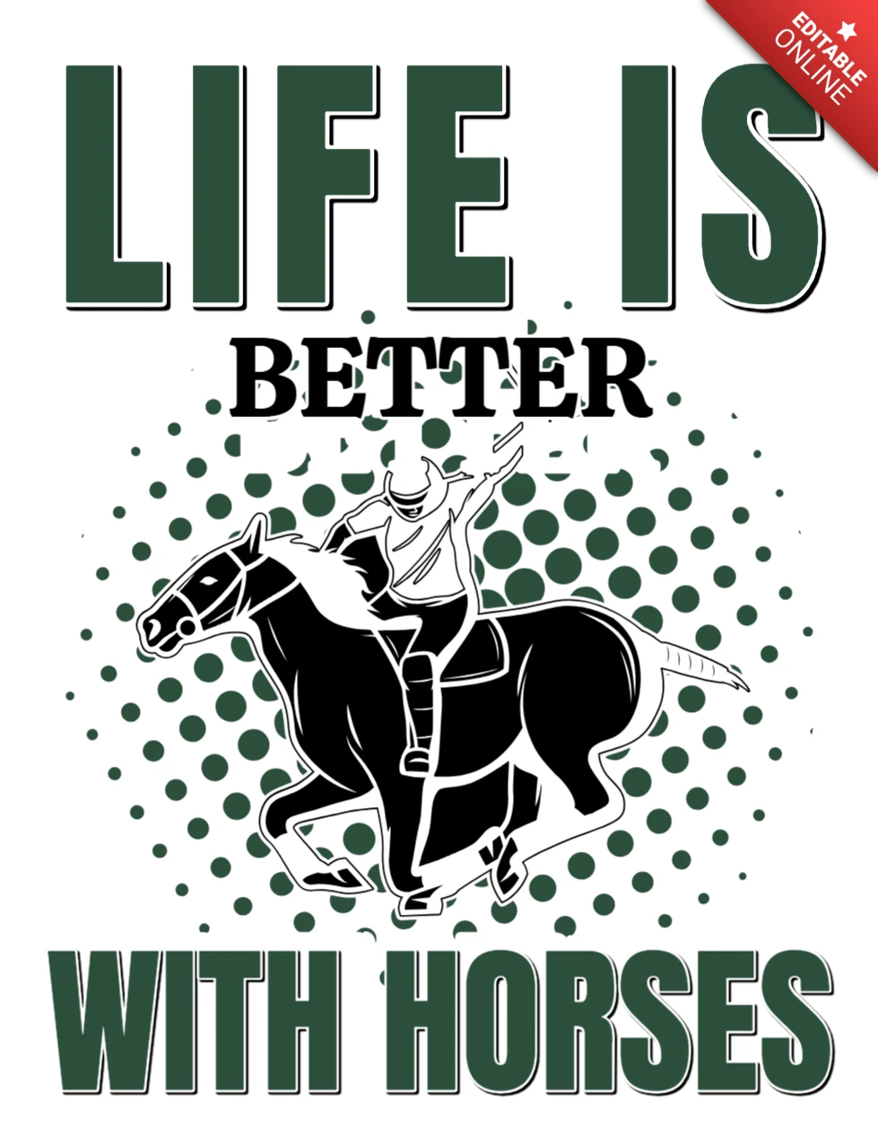 Plantilla de diseño retro editable de equitación: 'life is better with horse' (la vida es mejor con un caballo)